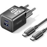 Vention 2-Port Usb (C + A) Gan Charger (30W/30W) With USB-C To USB-C Cable (1M) EU-Plug Black - (TZ-FEQB0-EU-01)