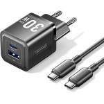 Vention 2-Port Usb (C + C) Gan Charger (45W/45W) With 5A USB-C To USB-C Cable (1M) EU-Plug Gray - (TZ-FCFH0-EU)