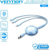 Vention 3-in-1 Usb 2.0 Type-A Male To USB-C Male + USB-C Male + Lightning Male 3.5A Retractable Cable 1.1M Blue - (TRJSBE)