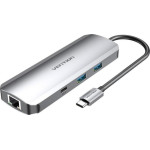 Vention Multi-Function USB-C To HDMI/USB-C Gen 1/USB3.0x2/RJ45/SD/TF/Trrs 3.5mm/Pd Docking Station 0.15M Gray Aluminum Alloy Type - (TOMHB)