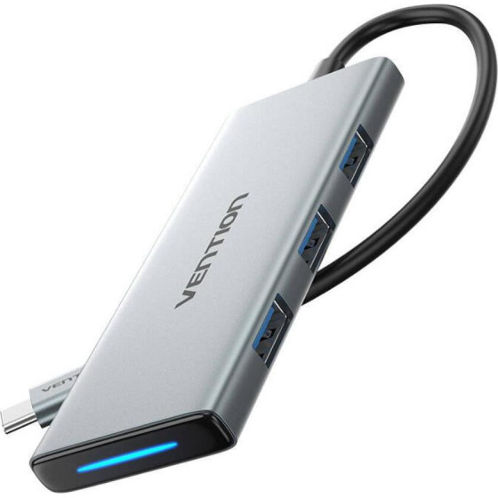 Vention USB-C To HDMI/Usb 3.0x3/SD/TF/Pd Docking Station 0.15M Gray Aluminum Alloy Type - (TOPHB)