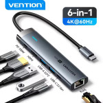 Vention USB-C To HDMI/Usb 3.2 Gen 1 Type-C/Usb 3.0*2/RJ45/Pd Docking Station 0.15M Gray Aluminum Alloy Type - (TGNHB)