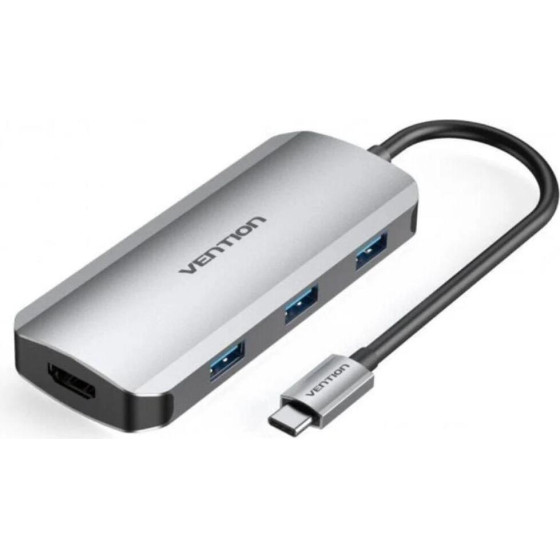 Vention USB-C To HDMI/USB-C Gen 1/Usb 3.0x3/Pd Docking Station 0.15M Gray Aluminum Alloy Type - (TOFHB)