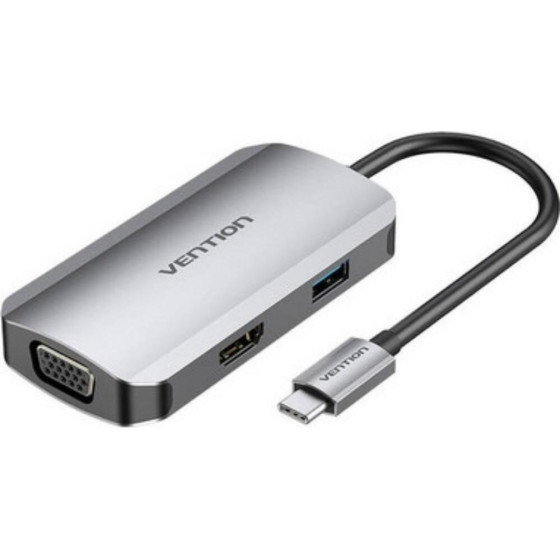 Vention USB-C To HDMI/VGA/Usb 3.0/Pd Docking Station 0.15M Gray Aluminum Alloy Type - (TOAHB)