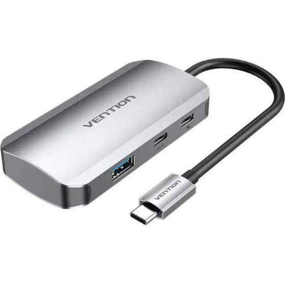 Vention USB-C To USB-C Gen 1/USB3.0x3/Pd Hub 0.15M Gray Aluminum Alloy Type - (TNDHB)