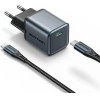 Vention 1-Port USB-C Gan Charger (20W) Gray With USB-C To Lightning Cable (1M) Black EU-Plug - (TZ-FEVH0-EU)