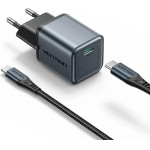 Vention 1-Port USB-C Gan Charger (20W) Gray With USB-C To Lightning Cable (1M) Black EU-Plug - (TZ-FEVH0-EU)