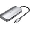 Vention USB-C To USB3.0x3/SD/TF/Pd Hub 0.15M Gray Aluminum Alloy Type - (TNHHB)