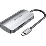 Vention USB-C To USB3.0x3/SD/TF/Pd Hub 0.15M Gray Aluminum Alloy Type - (TNHHB)
