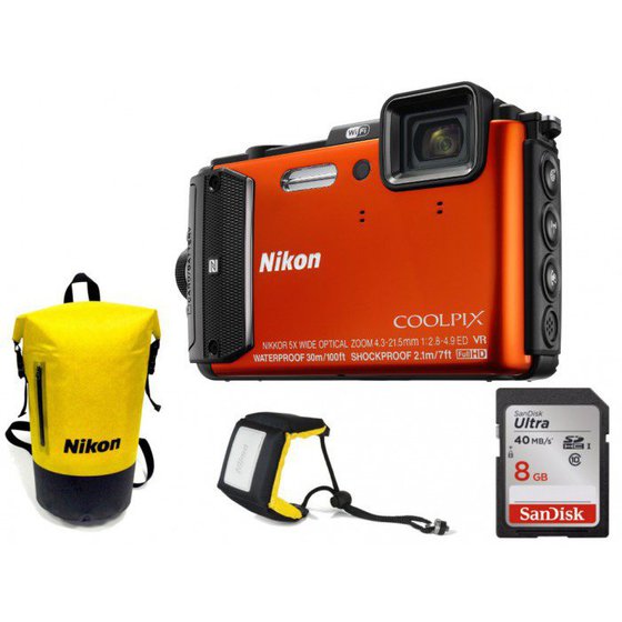 NIKON COOLPIX AW130 ORANGE DIVING KIT + SANDISK SD ULTRA 8GB 40MB/S CLASS 10