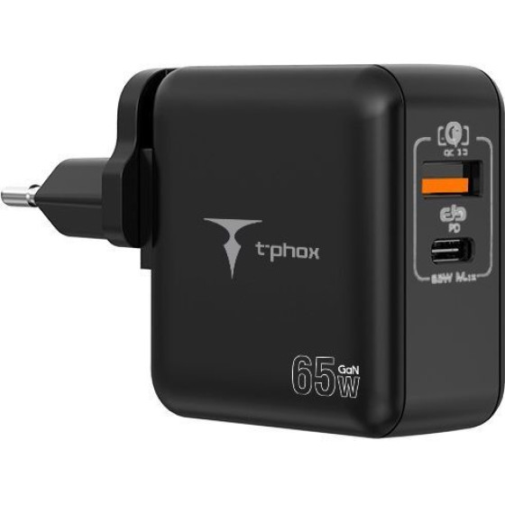 T-Phox Wall Charger Mega T-PP09 Gan Pd 65W USB/USB-C BLACK