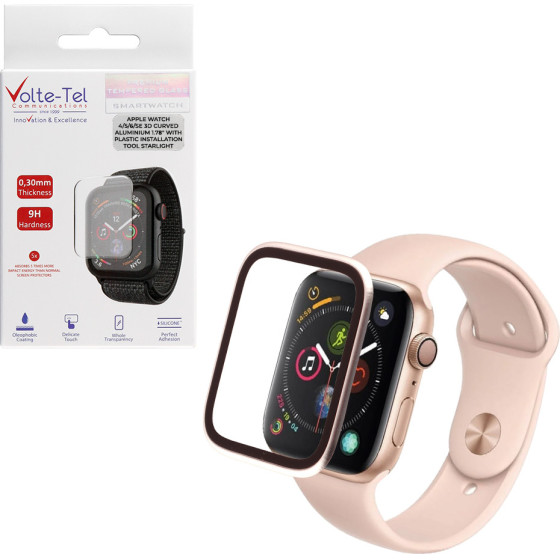 Volte-Tel Tempered Glass Apple Watch 4/5/6/Se 44mm 3D Curved Aluminium 1.78'' 0.30mm Full Cover & Installation Tool STARLIGHT - (5205308416903)