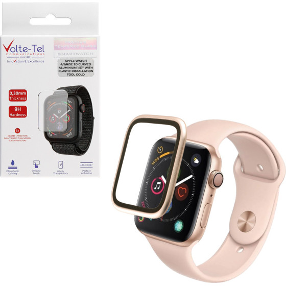 Volte-Tel Tempered Glass Apple Watch 4/5/6/Se 40mm 3D Curved Aluminium 1.57'' 0.30mm Full Cover & Installation Tool GOLD - (5205308416859)