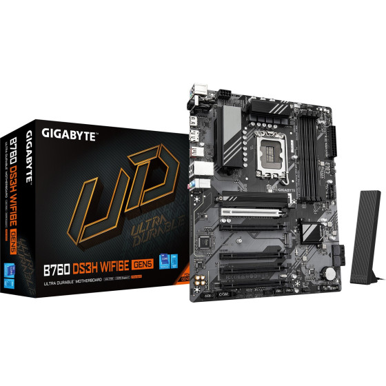 Gigabyte B760 DS3H WIFI6E GEN5 Motherboard - Supports Intel Core 14th Gen CPUs, 8+2+1 Phases Digital VRM, up to 5600MHz DDR5, 2xPCIe 4.0 M.2, Wi-Fi 6E, 1GbE LAN, USB 3.2 Gen 2x2 - (B760 DS3H WF6E GEN5)