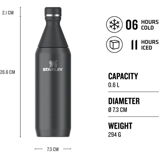 Stanley 1913 Drinking Bottle Daily Usage 0.6 Ml Stainless Steel Black - (10-12069-024)