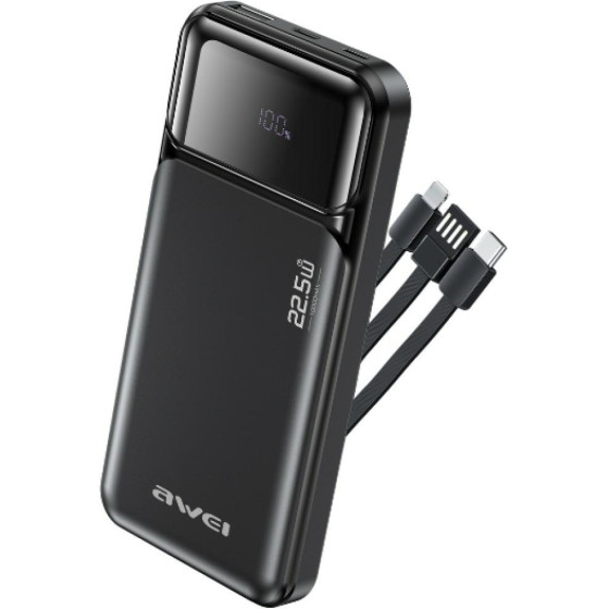 Awei Powerbank 10000mAh 22,5W Pd 2xUSB-C + Cable Black - (PA-91)