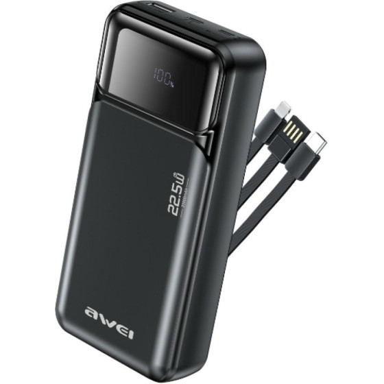 Awei Powerbank 20000mAh 22,5W Pd 2xUSB-C + Cable Black - (PA-93)