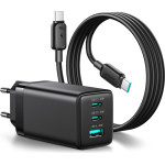 Joyroom JR-TG10 65W Gan 2x USB-C + USB-A Wall Charger With 100W USB-C - USB-C 1.2m Cable - Black - (JR-TG10 black)