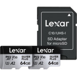 LEXAR ��� 2 ������ ������ High-Performance Silver Plus Microsdxc 2x64GB + ������������ - (LMSSIPL064G-B2ANG)