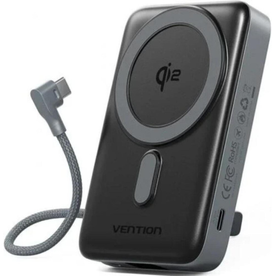 Vention 10000mAh Magnetic Wireless Power Bank (USB-C + USB-C/USB-C/Wireless) 35W Gray Led Display Type - (FKHH0)