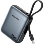 Vention 10000mAh Mini Power Bank (USB-C + USB-C) With Built-In USB-C Cable 35W Gray Universal Type - (FHEH0-TY)