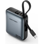 Vention 10000mAh Mini Power Bank (USB-C + USB-C/Lightning) With Built-In USB-C And Lightning Cables 35W Gray - (FHFH0)