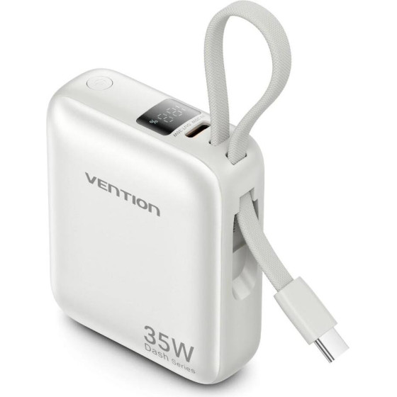 Vention 10000mAh Mini Power Bank (USB-C + USB-C/Lightning) With Built-In USB-C And Lightning Cables 45W Beige - (FKMN0)