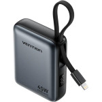 Vention 10000mAh Mini Power Bank (USB-C + USB-C/Lightning) With Built-In USB-C And Lightning Cables 45W Gray - (FKMH0)