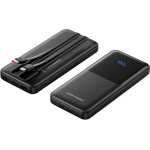 Vention 10000mAh Power Bank (Micro-Usb + USB-C + USB-A/USB-A) With Built-In USB-C And Lightning Cables 22.5W Black Led Display Universal Type - (FHOB0-TY)