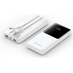 Vention 10000mAh Power Bank (Micro-Usb + USB-C + USB-A/USB-A) With Built-In USB-C And Lightning Cables 22.5W White Led Display Universal Type - (FHOW0-TY)