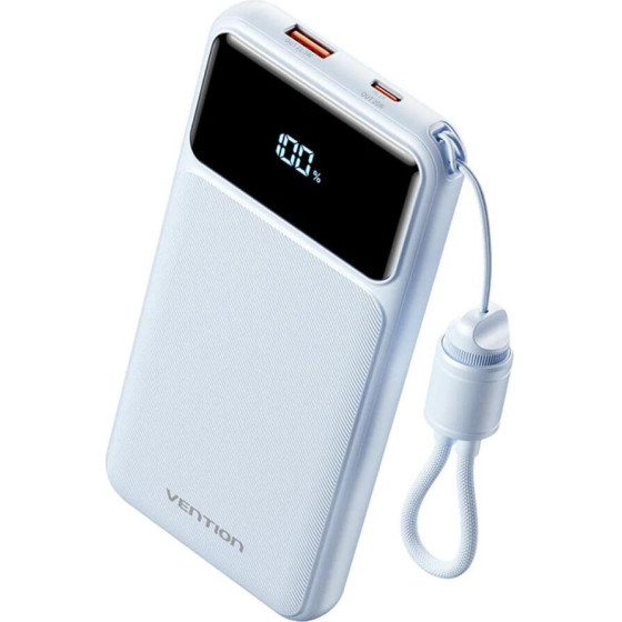 Vention 10000mAh Power Bank (USB-C + USB-A) With Built-In Cable 22.5W Blue Led Display Type - (XGYL0-39-TY)
