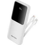 Vention 10000mAh Power Bank (USB-C + USB-A) With Built-In Cable 22.5W White Led Display Type - (XGYW0-39-TY)