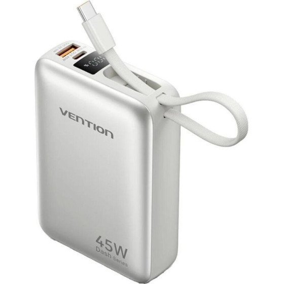 Vention 20000mAh Mini Power Bank (USB-C + USB-C/USB-A) With Built-In USB-C Cable 45W Beige - (FHGN0)