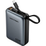 Vention 20000mAh Mini Power Bank (USB-C + USB-C/USB-A) With Built-In USB-C Cable 45W Gray - (FHGH0)