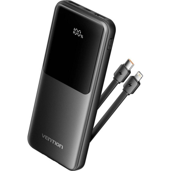 Vention 20000mAh Power Bank (USB-C + USB-A) With Built-In Cable 22.5W Black Led Display Type - (XGYB0-40-TY)