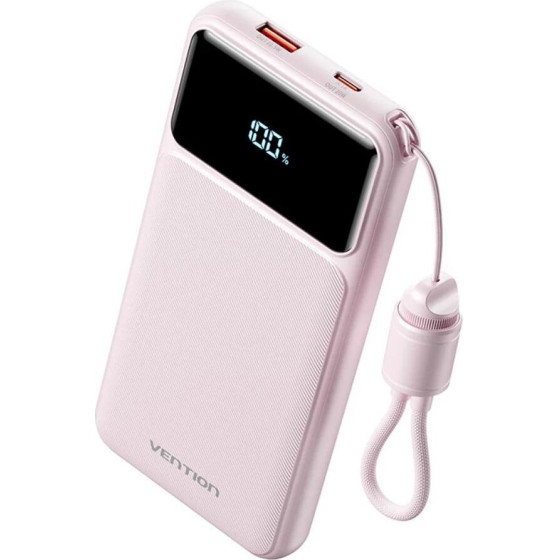Vention 20000mAh Power Bank (USB-C + USB-A) With Built-In Cable 22.5W Pink Led Display Type - (XGYP0-40-TY)