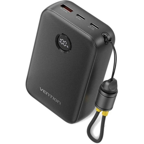 Vention 20000mAh Power Bank (USB-C + USB-C/USB-C/USB-A) With Built-In USB-C To USB-C Cable 22.5W Black Led Display Universal Type - (FKBB0-C-TY)