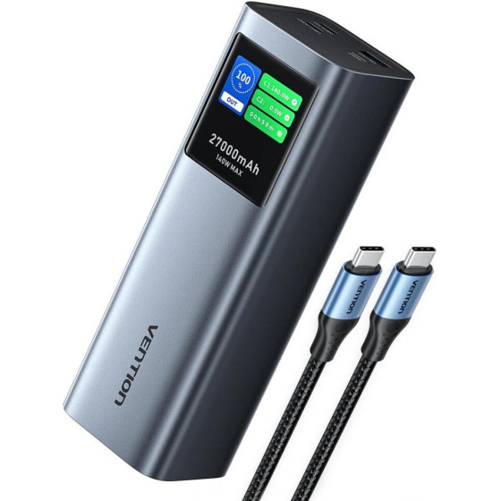 Vention 27000mAh Power Bank (USB-C + USB-C/USB-C/USB-A) 140W Gray Led Display Type - (FKEH0)