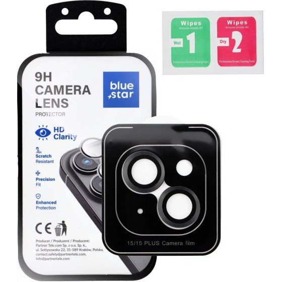 Blue Star Camera Lens Protector Easy Install For Iphone 15 / 15 Plus black