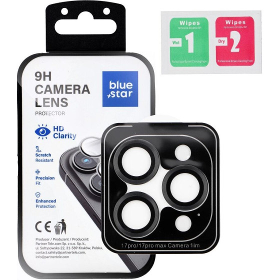 Blue Star Camera Lens Protector Easy Install For Iphone 17 Pro / 17 Pro Max black