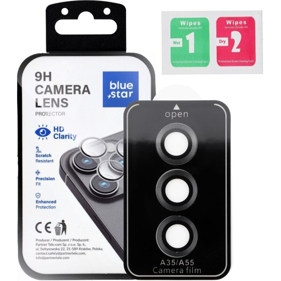 Blue Star Camera Lens Protector Easy Install For Samsung A55 black