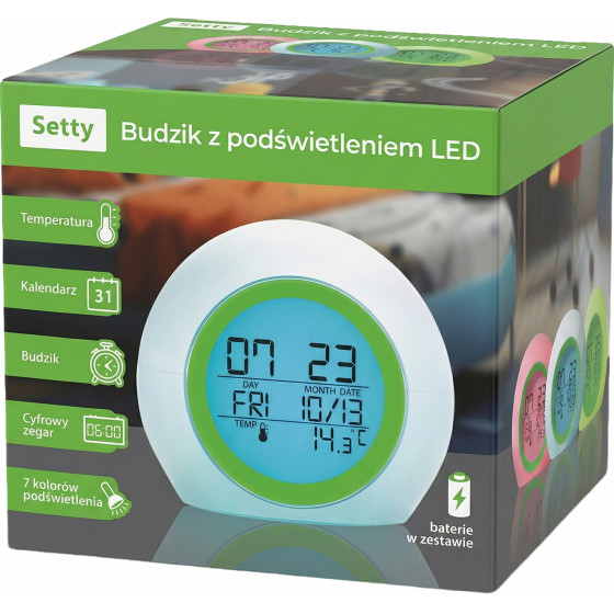 Setty Alarm Clock With Led Light green