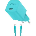 ttec SmartCharger GAN 45W PD Travel Fast Charger+ USB-C - USB-C 3A Cable Neon Blue - (2SCG45CNM)