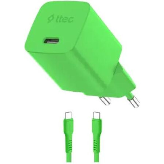 ttec SmartCharger GAN 45W PD Travel Fast Charger+ USB-C - USB-C 3A Cable Neon Green - (2SCG45CNY)
