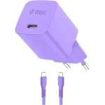 ttec SmartCharger GAN 45W PD Travel Fast Charger+ USB-C - USB-C 3A Cable Neon Purple - (2SCG45CNMR)