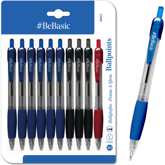 BEBASIC ��� ����� ��������� Ballpoint 1mm ����, 14.5cm, ����/�����/�������, 10��� - (S065)