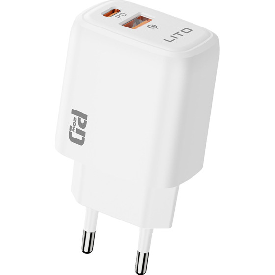 Lito - Wall Charger (LC28) - Type-C, USB, PD20W, Charge, Pc Fireproof, 5V/3A - White