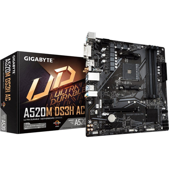 Gigabyte Motherboard - Amd Ryzen 5000 Series CPUs, 5+3 Phases VRM, Up To 4733MHz DDR5 (OC), 1xPcie 3.0 M.2, Gbe LAN, Wifi 5, Usb 3.2 Gen 1 - (A520M DS3H AC)