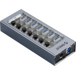 Orico USB3.0 Hub 7 Port With Power Adapter, On/Off buttons, Aluminium - AT2U3-7AB-EU-Gy - (AT2U3-7AB-EU-GY-BP)