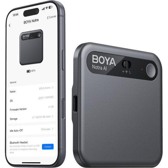 BOYA Notra Voice Recorder With Ai Transcription - Black Notra,Black - (BOYA Notra Black)